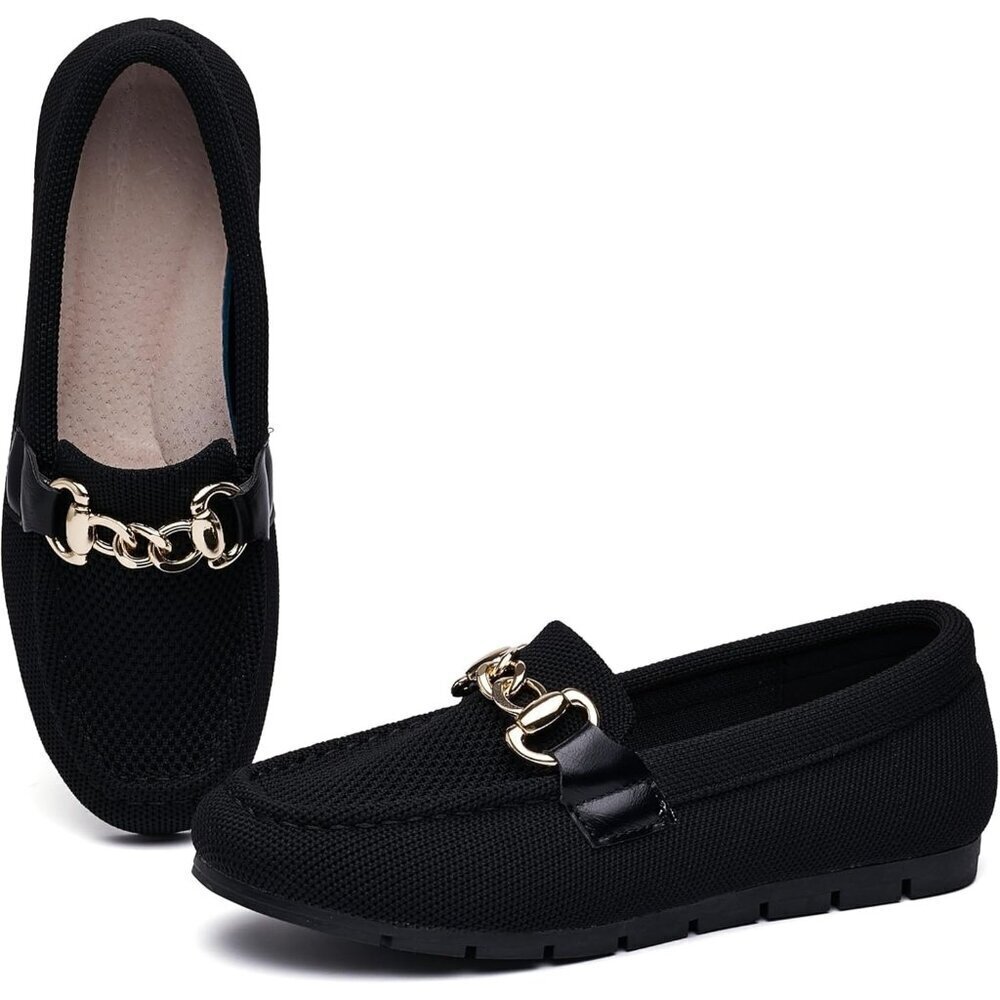 Women’s Knit Black Knit Fabric Comfortable Casual Slip On Loafer Flat Shoes